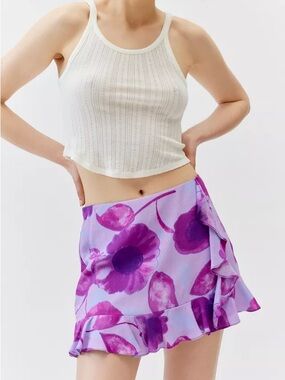 Urban Renewal Remnants Floral Ruffle Micro Mini Skirt Purple Size Small